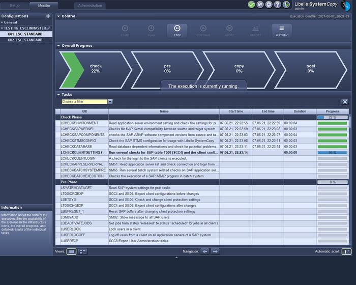 Libelle SystemCopy frontend shows the check-phase