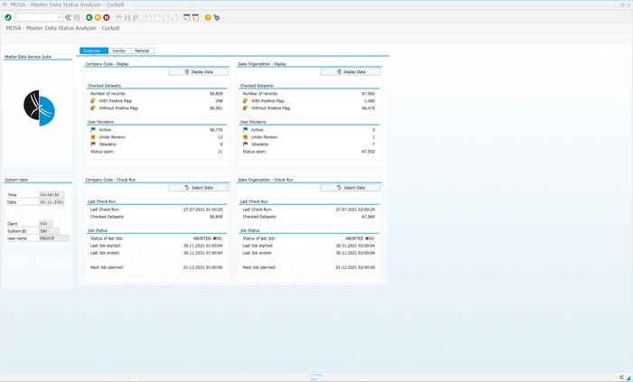 Frontend of the Libelle Master Data Status Analyzer