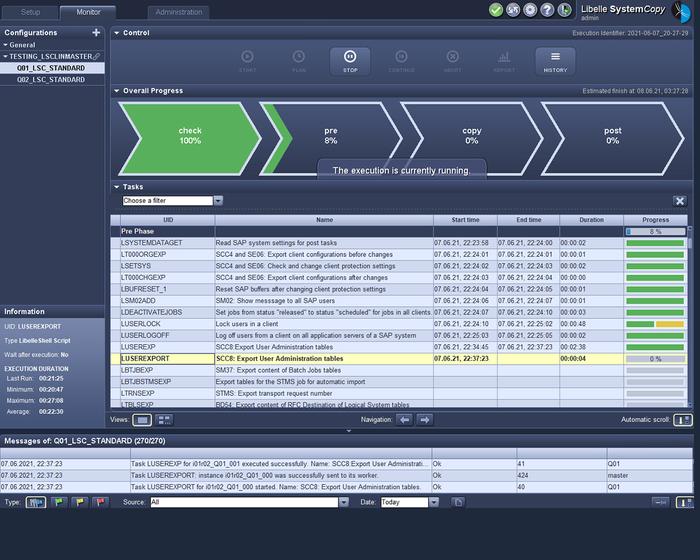 Libelle SystemCopy frontend shows the pre-phase