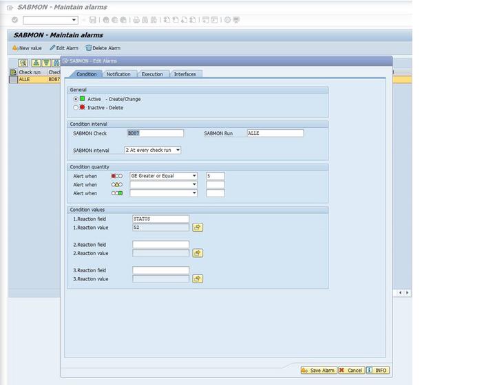 Libelle SABMON frontend shows a notification window with a system error