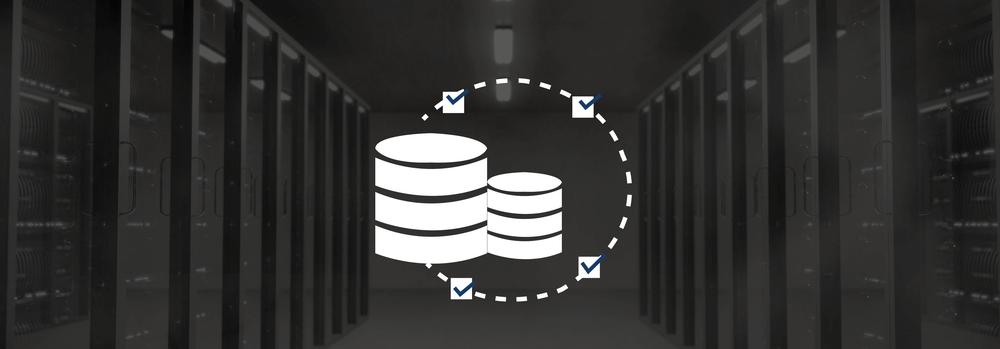 Server room with icon of a system copy in the foreground 