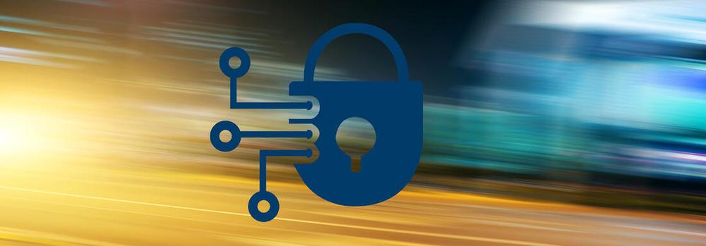 Colourful light stripes with icon of a padlock in the foreground 
