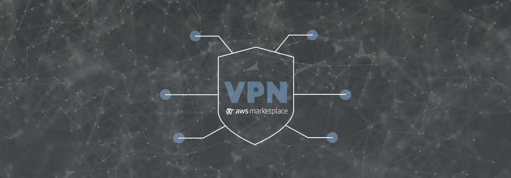 VPN icon with aws Marketplace logo on network background 